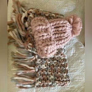 Chunky Knit Free People Infinity Scarf and Parkhurst Pink Beanie and Scarf Set